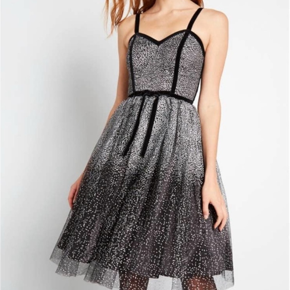 ModCloth x Collectif Stun and Done Fit and Flare Dress Silver Black